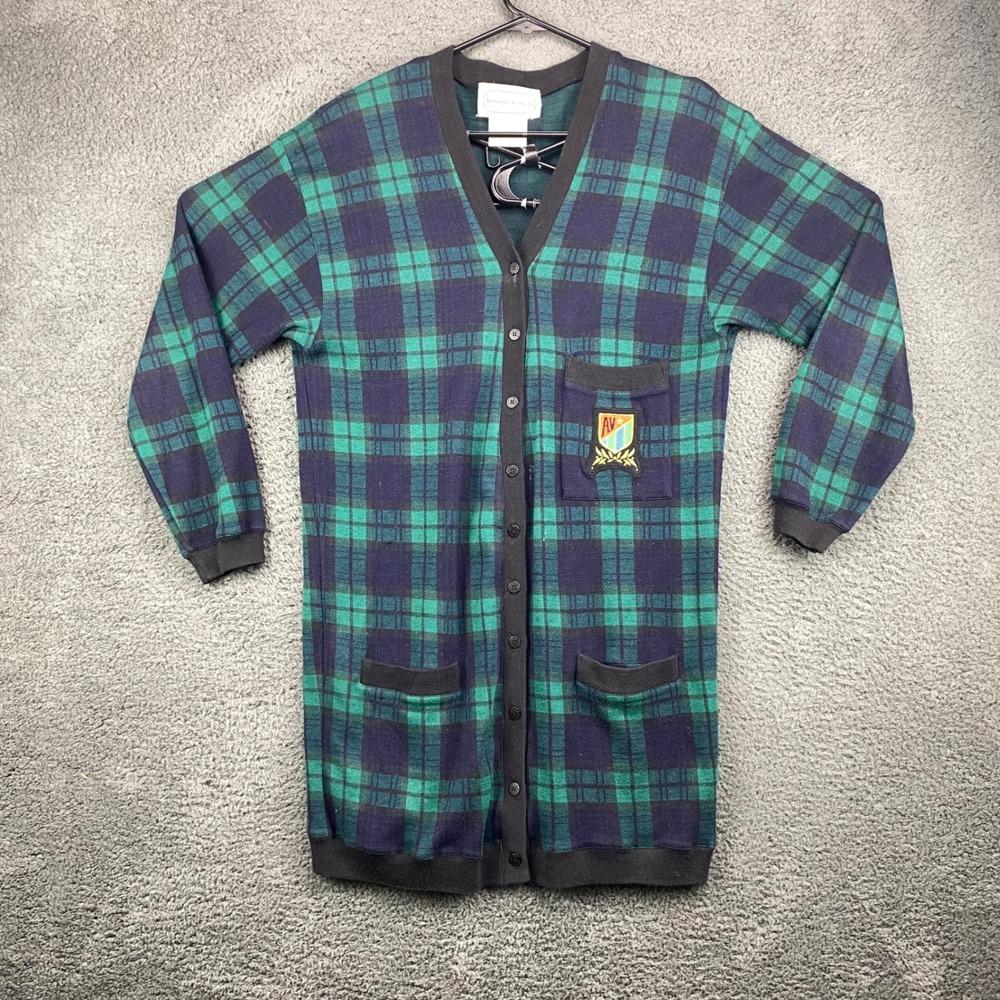 Adrienne Vittadini Sport Cardigan Sweater Plaid Cotton Made in Italy Medium